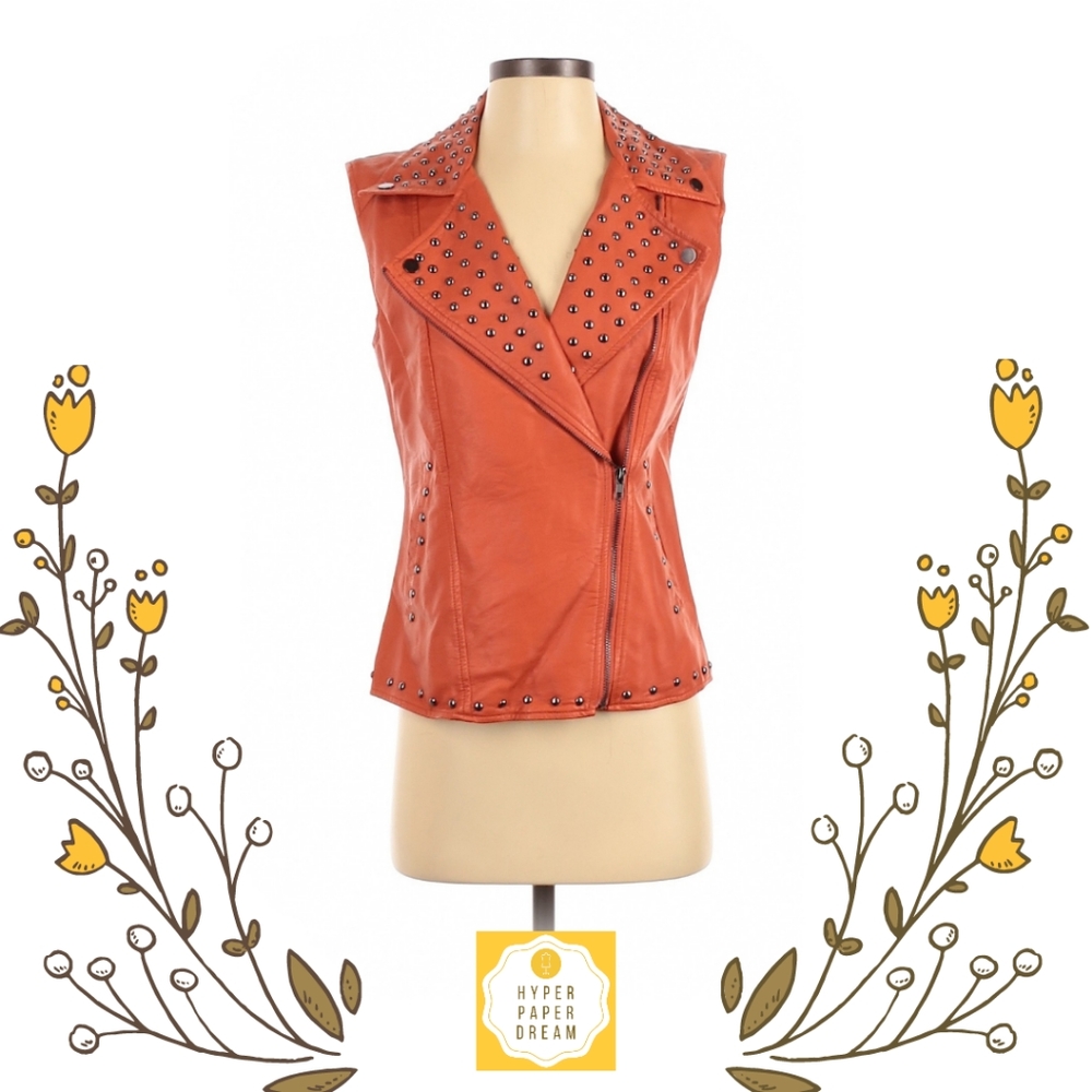 🖤2x$25 - V Cristina Faux Leather Orange Moto Vest